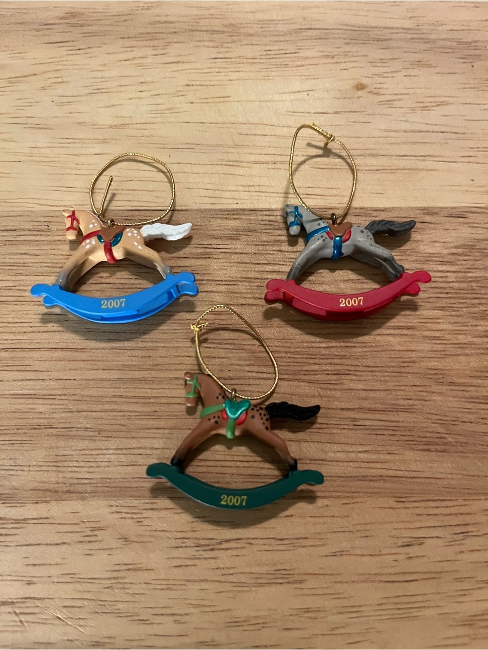 Hallmark 2007 Miniature Rocking Horse Ornament Set Of 3 -1 1/8”
